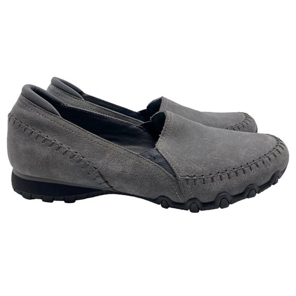 Skechers Gray Suede Loafers 9 Relaxed Fit Memory Foam Shoes Biker Alumni 49415 - Picture 4 of 8